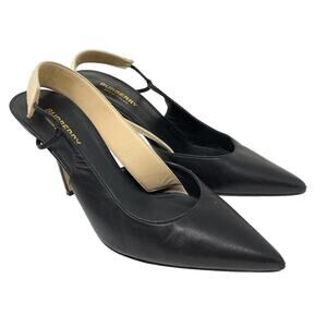 Burberry Women's Size 37.5 US 7.5 Black Tan Leather Slingback Pumps Heels Pointy